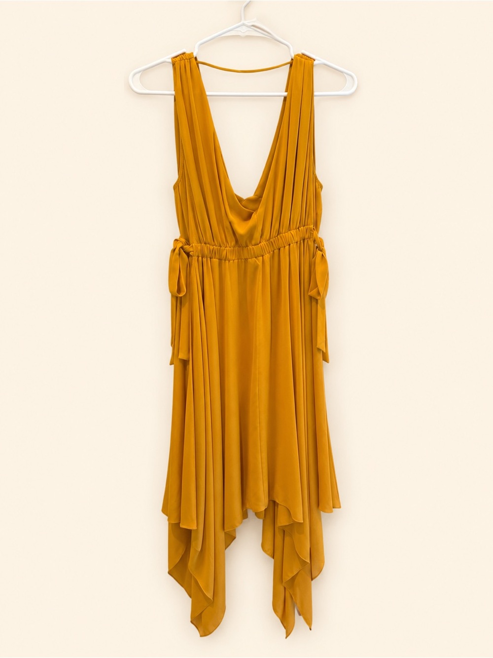 BCBGMaxAzria Golden Mustard Asymmetrical Handkerchief Hem Dress